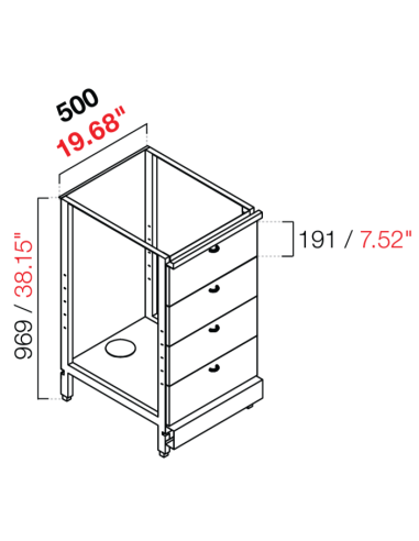 Retro base neutra - N. 4 drawers - cm 50 x 39.6/54.6/64.1 x 100 h