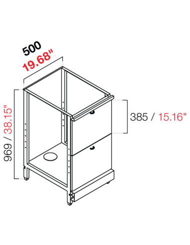 Retro base neutral - Dos cajones - cm 50 x 54.6/64.1 x 100 h