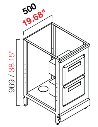 Retro base neutra - Doble tolva - cm 50 x 54.6/64.1 x 100 h