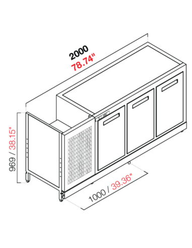 Retro base refrigerada - Temperatura negativo - 18°C - cm 200 x 63.2 x 100 h