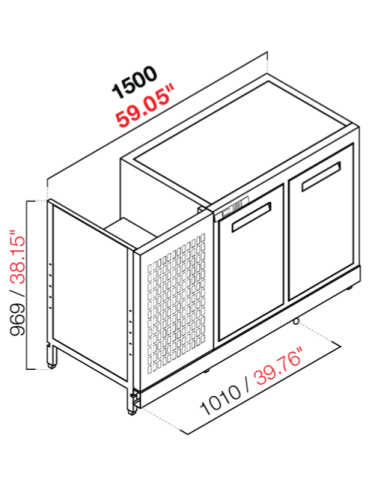 Retro base refrigerada - Temperatura negativo - 18°C - cm 150 x 63.2 x 100 h