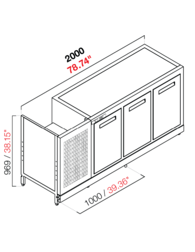 Retro base refrigerada - Temperatura positivo - cm 200 x 63.2 x 100 h