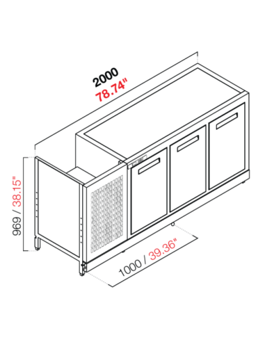 Retro base refrigerada - Temperatura negativo - 18°C - cm 200 x 53.7 x 100 h