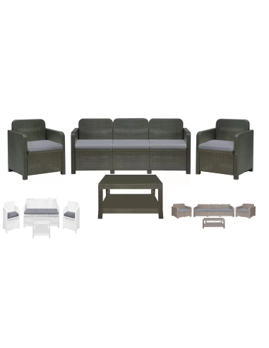 Set de Rattan - Asientos Sofa 3 - Dos sillones - Mesa cm 59 x 35 x 36 h