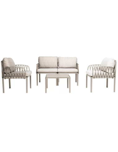 Set de polipropileno y fibra de vidrio - Dos sillones - Sofa 2 asientos - Mesa cm 62 x 62