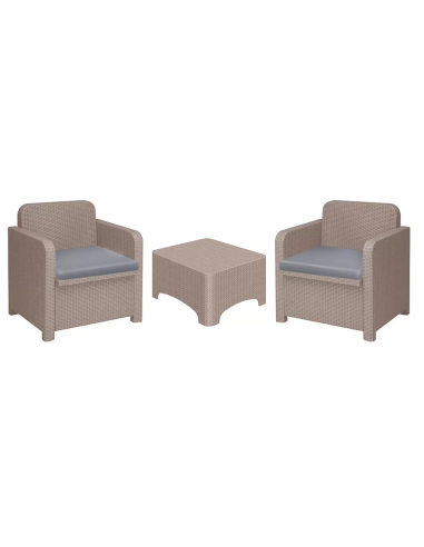 Rattan Set - Dos sillones - Sofa 2 asientos - Mesa cm 67.5 x 57 x 40 h