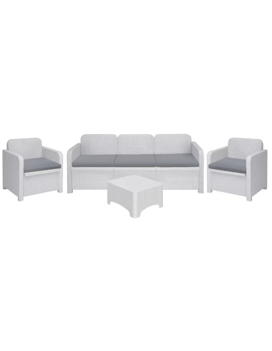 Rattan Set - Dos sillones - Sofa 3 asientos - Mesa cm 67.5 x 57 x 40 h