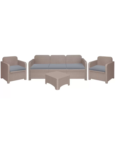 Rattan Set - Dos sillones - Sofa 3 asientos - Mesa cm 67.5 x 57 x 40 h