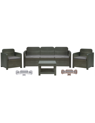 Rattan Set - Dos sillones - Sofa 3 asientos - Mesa cm 61 x 53 x 42 h