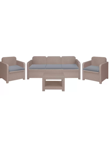 Rattan Set - Dos sillones - Sofa 3 asientos - Mesa cm 61 x 53 x 42 h