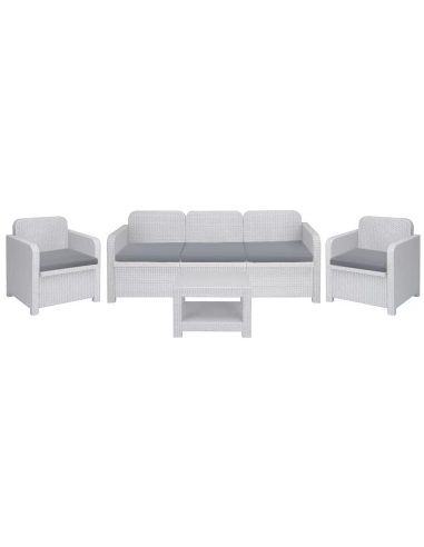 Rattan Set - Dos sillones - Sofa 3 asientos - Mesa cm 61 x 53 x 42 h