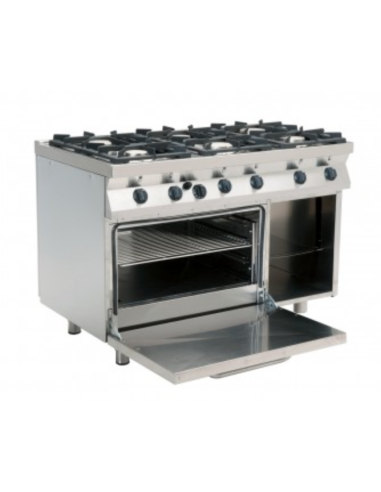 Cocina de gas de 6 fuegos con Horno gas - Potencia quemador 3 kW 3,5 + 3 kW 6 - 120 x 70 x 85 h cm