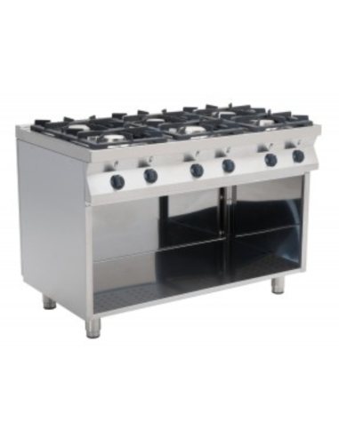 Cocina de gas abierta 6 quemadores - Potencia quemador 3 kW 3,5 + 3 kW 6 - Cm 120 x 70 x 85 h