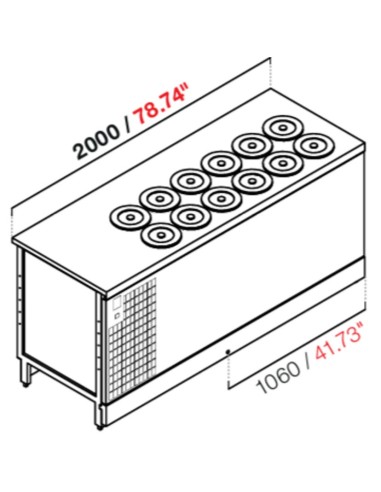 Pocillo empotrado - Glicol - N. 12 pocillos - Con reserva - cm 200 x 68,8 x 95,1 h