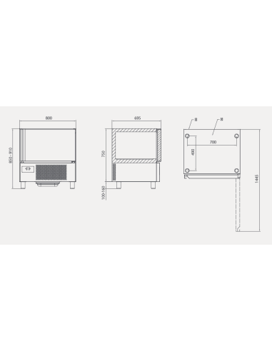 Abbattitore di temperatura 5 teglie  x GN 1/1 o cm 40 x 60 - cm 80 x 69.5 x 85 h