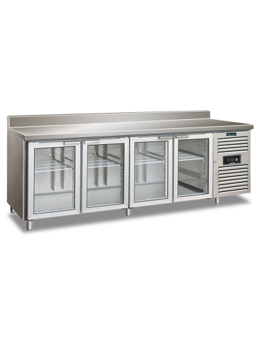 Refrigerated table 4 glass doors - Splashback - cm 223 x 70 x 96 h