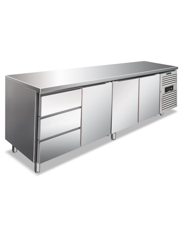 Mesa refrigerada 3 puertas y 3 cajones - Ventilada - cm 223 x 70 x 86 h