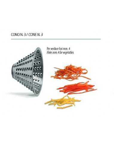 Cono inox tagliamozzarella - Foro mm 4 - Per antipasti, realizza verdure a taglio Julienne