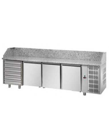 Banco pizza con 3 porte e 6 cassetti - cm 271 x 80 x 103/110 h