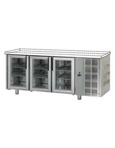 Refrigerated table - Floorless - N.Glass doors - cm 187 x 70 x 80/87 h