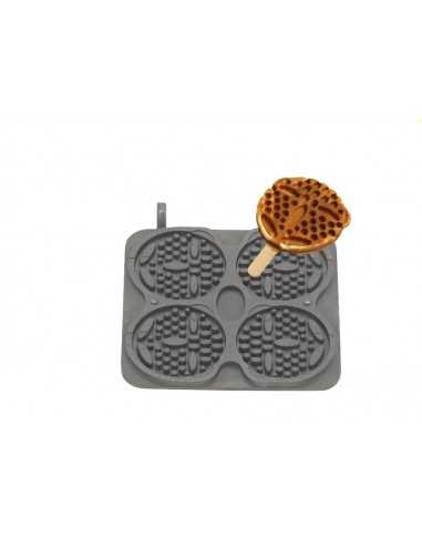 Placa intercambiable de waffel - forma: 4 waffles Ø 12 - Forma de cojinete en tallo - hecho de aluminio teflonado no-adhesivo