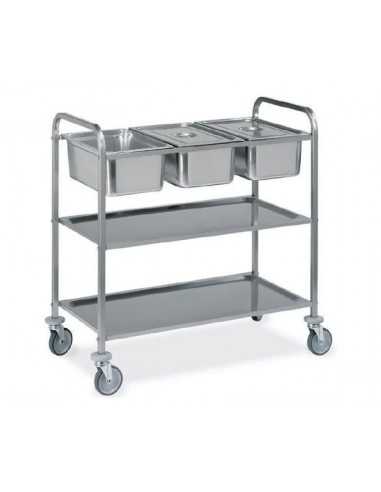 Carrello di servizio - Acciaio inox - N. 3 bacinelle GN - cm 112 x 62 x 94 h