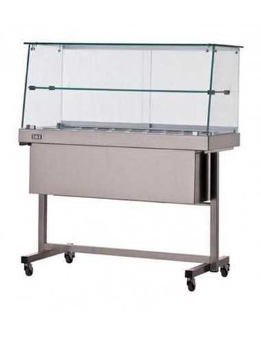 Hot display case with trolley and shelf - Straight glass - cm 200 x 53 x135 h